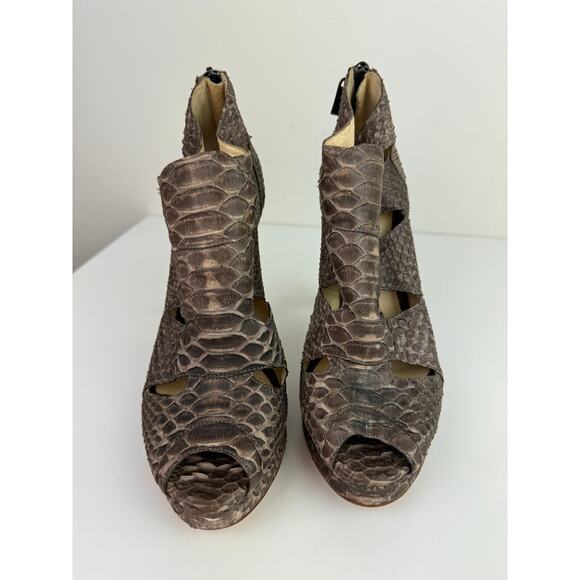Alexandre Birman Women Pumps 9 Brown Python Skin Peep Toe Back Zip Stiletto Heel - Picture 3 of 7
